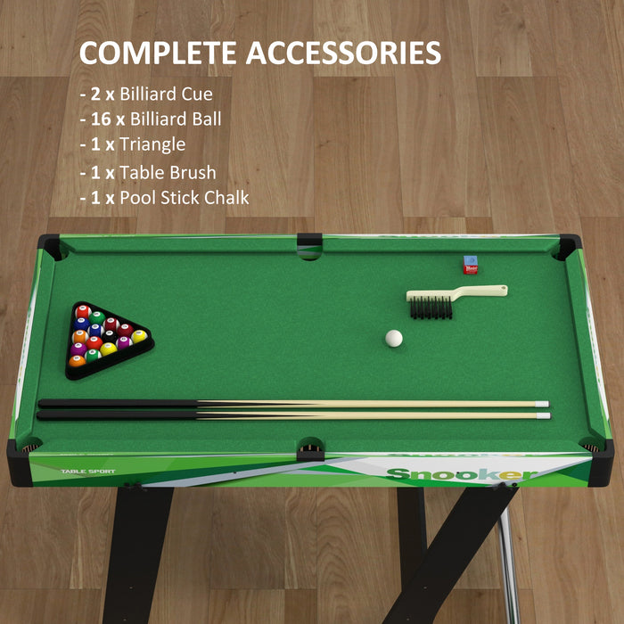 Compact 104cm Foldable Pool Table Complete Set - Includes 2 Cues, 16 Balls, Chalk, Triangle, Brush - Ideal for Small Spaces & Family Game Night