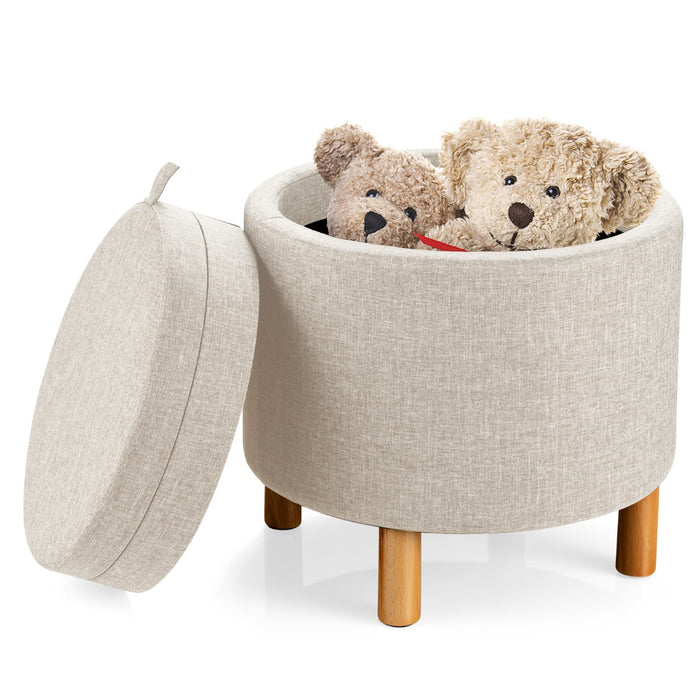 Modern Round - Padded Storage Ottoman with Hidden Space, Grey - Ideal for Space-Saving and Seating Solution