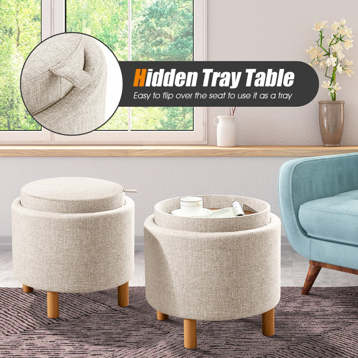 Modern Round - Padded Storage Ottoman with Hidden Space, Grey - Ideal for Space-Saving and Seating Solution