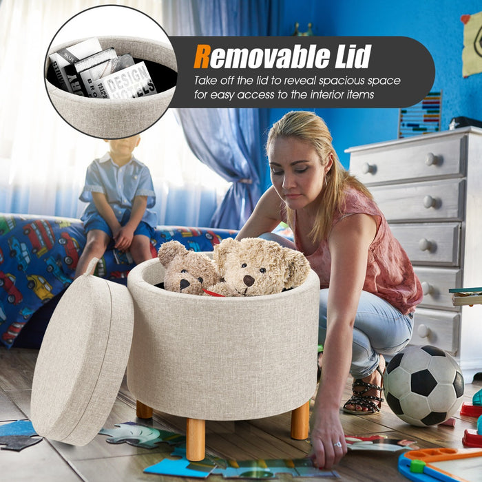 Modern Round - Padded Storage Ottoman with Hidden Space, Grey - Ideal for Space-Saving and Seating Solution