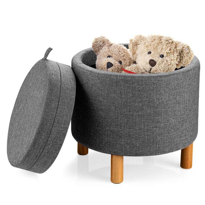 Modern Round - Padded Storage Ottoman with Hidden Space, Grey - Ideal for Space-Saving and Seating Solution