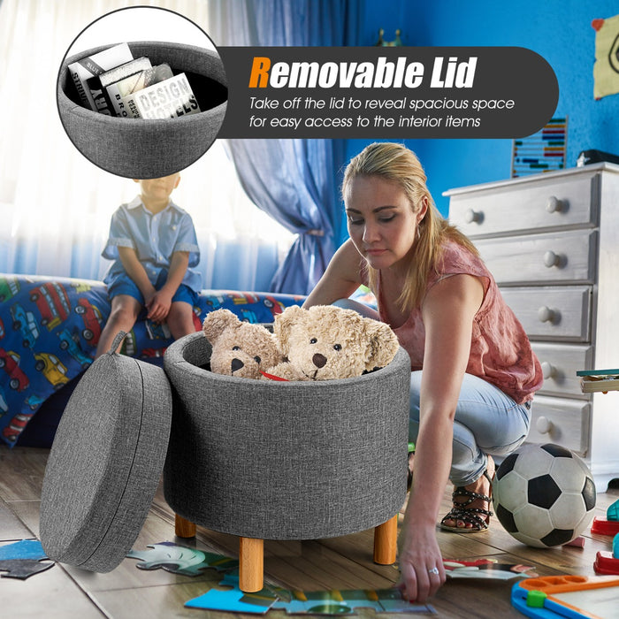 Modern Round - Padded Storage Ottoman with Hidden Space, Grey - Ideal for Space-Saving and Seating Solution