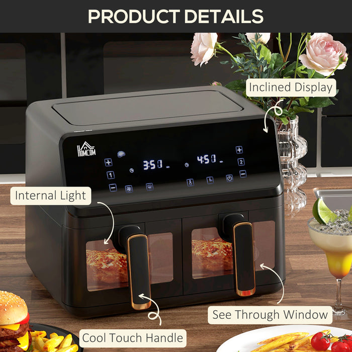8L Dual Basket Air Fryer - Family-Size Double Oven with Digital Display & 8 Presets - Healthy Oil-Free Cooking with Visual Window & Built-In Timer