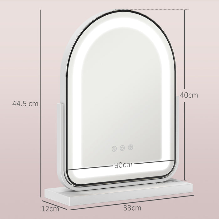 HOMCOM LED Vanity Mirror with Lights, 33 x 44.5cm Lighted Makeup Mirror with 3 Colour, 360° Rotation, Touch Screen, for Bedroom and Dressing Room, White