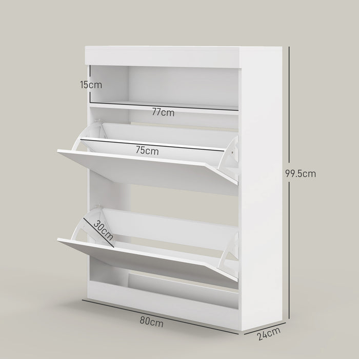 Shoe Storage Organizer for 16 Pairs - Modern White Cabinet with Flip Doors - Ideal for Entryway Clutter Control