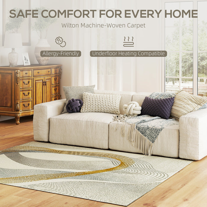 HOMCOM Modern Area Rug, Machine Washable Rug, Allergy-Friendly Floor Carpet for Living Room, Bedroom, Dining Room, Home Office, 170 x 120 cm, Cream White