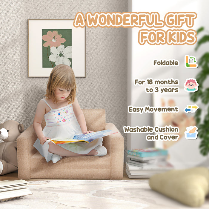 Foldable Children's Recliner Chair - 2-in-1 Kids Armchair for Toddlers, Khaki - Perfect Relaxing Seat for Ages 1.5 to 3 Years Old