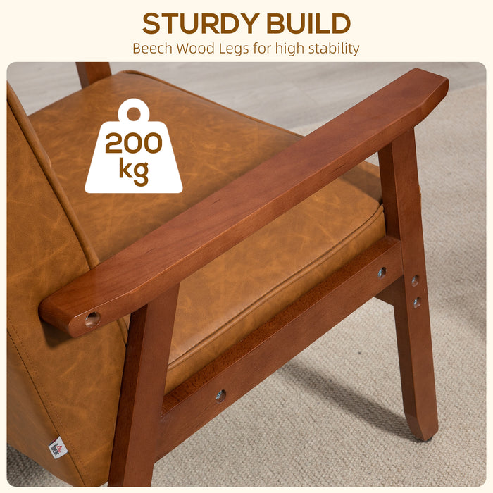 Vintage-Inspired Armchair - Comfortable Faux Leather Upholstery, Mid-Century Design - Ideal for Living-room Elegance or Home Office Comfort