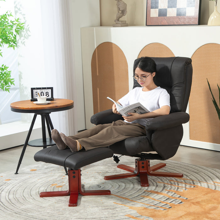 HOMCOM Faux Microfibre Leather Manual Recliner and Footstool Set - Black | Aosom UK