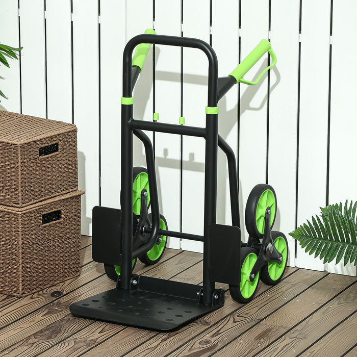 DURHAND Steel Climbing Stairs Trolley Hand Trucks 6-Wheels Foldable Load Cart 120kg, Green