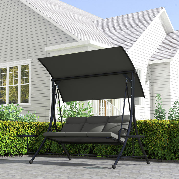 Outsunny 3 Seater Garden Swing Chair with Adjustable Canopy, Cushion and Coffee Tables for Outdoor Dark Grey