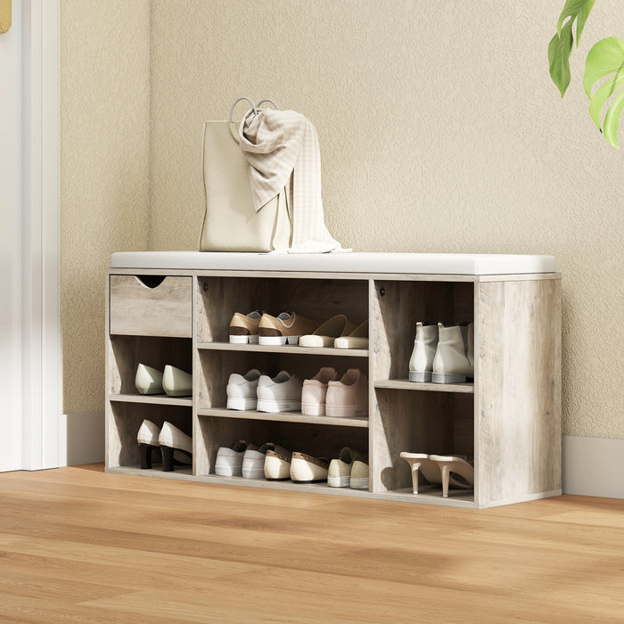 HOMCOM Shoe Storage Bench with Cushion - Grey