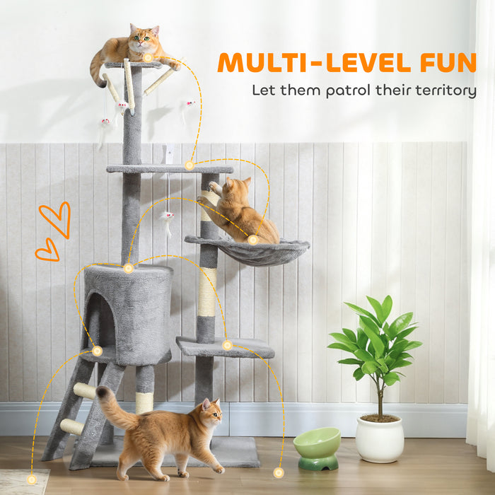 PawHut Multi-Level Cat Tower, 134cm Cat Tree with Condo and Sisal Scratching Posts for Indoor Kittens, Grey