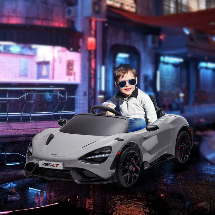 AIYAPLAY McLaren 765LT Licensed 12V Kids Electric Ride on Car with Butterfly Doors Remote Control Training Wheels Grey | Aosom UK