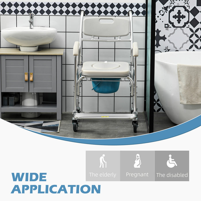 HOMCOM 3-in-1 Shower Commode Wheelchair, with Wheels - Grey | Aosom UK