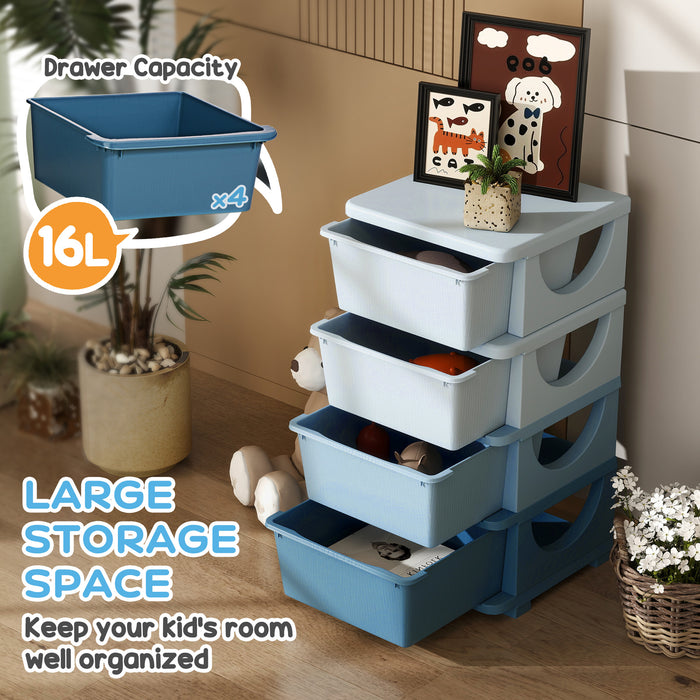 HOMCOM Four-Tier Kids Storage Boxes, with Four Drawers - Blue