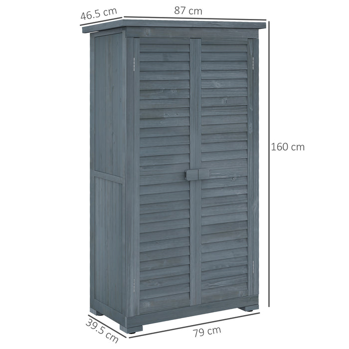 Outsunny Wooden Small Shed, Garden Storage Shed with 3 Shelves, Asphalt Roof and Shutter Doors, Grey