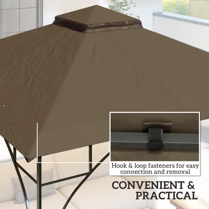 Outsunny 3x3(m) Replacement Gazebo Canopy, Double Tier Roof Top for Garden, Patio, Outdoor, Khaki (TOP ONLY)