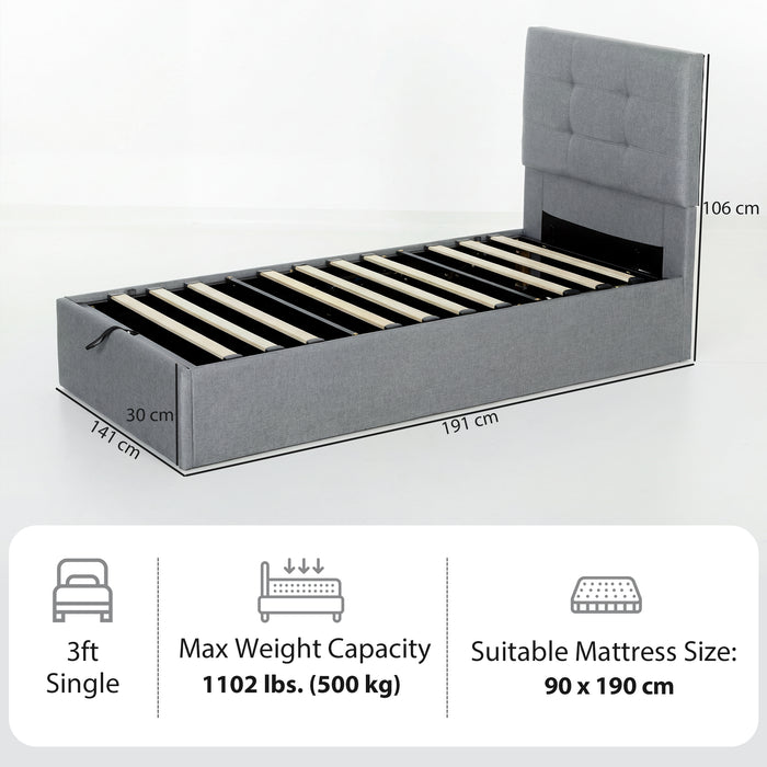 HOMCOM 3ft Single Ottoman Bed with Gas Lift Storage - Grey