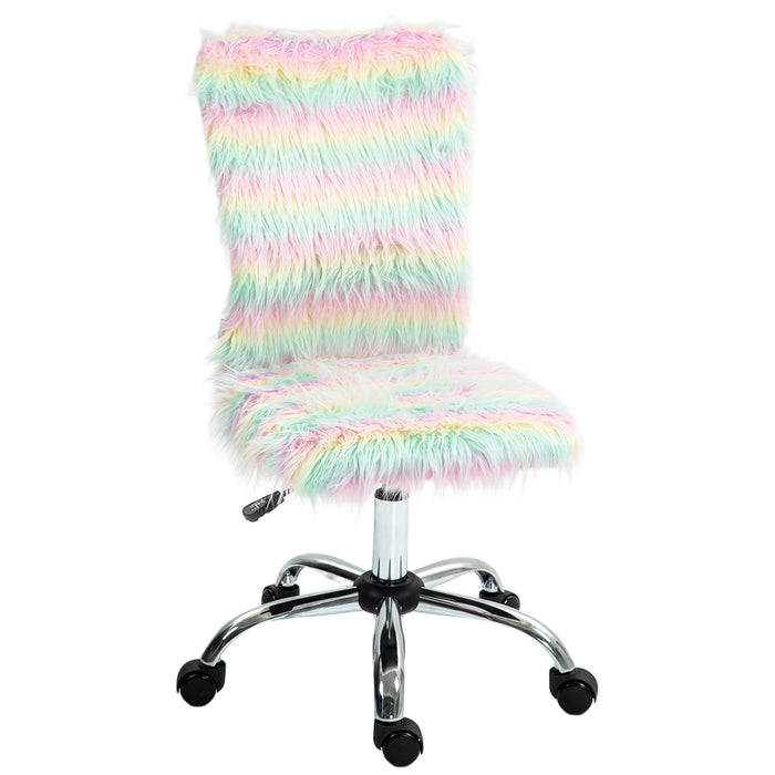 HOMCOM Armless Computer Desk Chair, Fluffy Fabric Swivel Office Chair, Makeup Vanity Chair with Height Adjustable, Wheels, for Home Study Bedroom, Unicorn Tone | Aosom UK