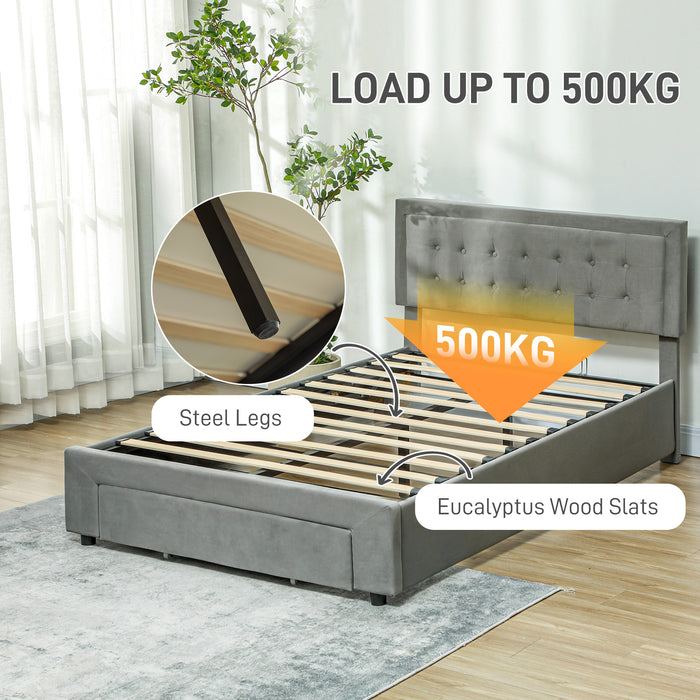 HOMCOM Double Size Ottoman Bed Frame, with Front Drawer - Grey