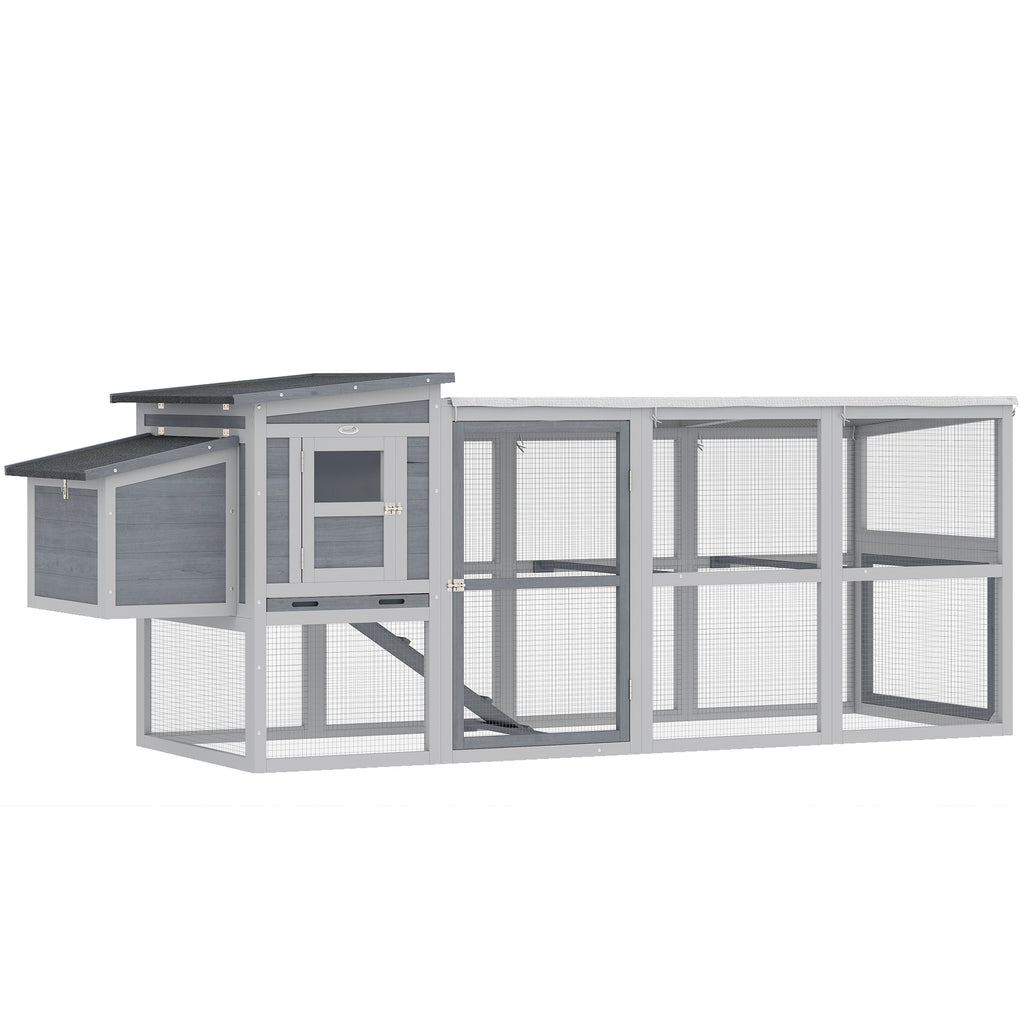 PawHut Large Chicken Coop, Wooden Hen House with Covered Run, Nesting Box, Pull-Out Tray, Opening Asphalt Roof