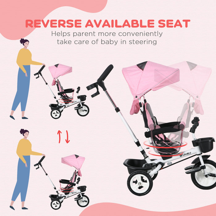 4-in-1 Baby Push Tricycle with Metal Frame and Parent Handle - Versatile Convertible Trike for Kids Aged 1-5 Years, Pink - Ideal for Active Outdoor Play and Development