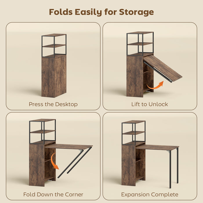 HOMCOM Folding Shelf and Work Table - Brown/Black