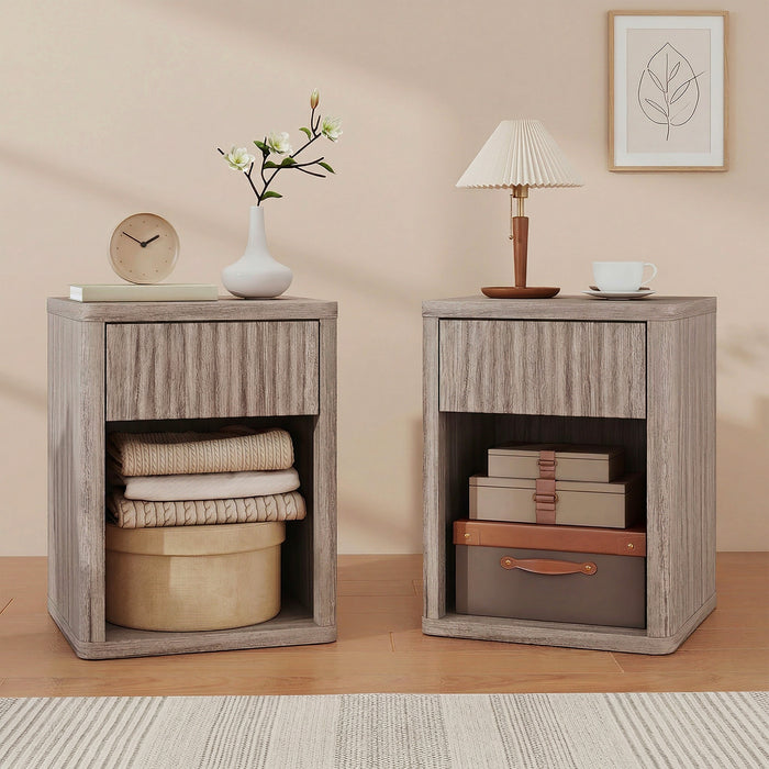 HOMCOM Modern Bedside Table Set of 2, Bedside Cabinet with Drawer and Open Shelf, Side End Table, Nightstand for Bedroom, Oak