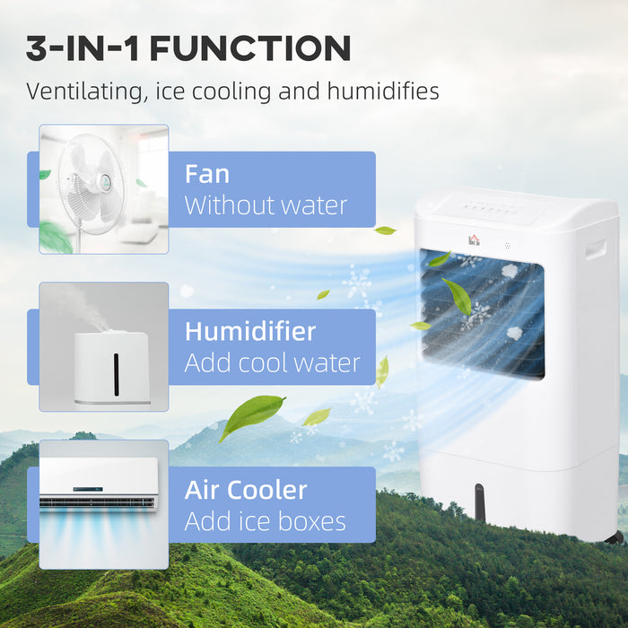 78cm 3-in-1 Portable Evaporative Air Cooler - Ice Cooling Fan with Humidifier, Oscillation, and LED Display - 7.5-Hour Timer, 15L Water Tank, Remote Control for Home Comfort, White