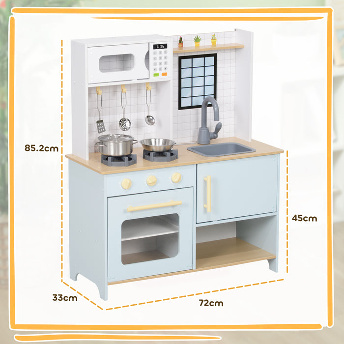 AIYAPLAY Pretend Play Kitchen, Kids Kitchen Playset with Light & Sound Stove, Turning Knobs, Cooking Accessories