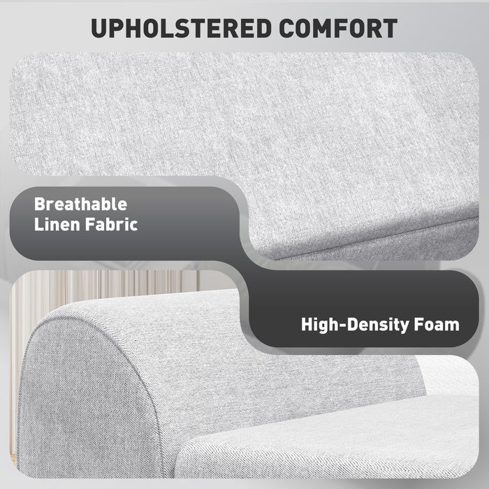 HOMCOM Storage Ottoman with Armrest, Upholstered Linen Storage Bench, Window Seat with Rubberwood Legs, Footstool for Bedroom Living Room, Hallway, Light Grey