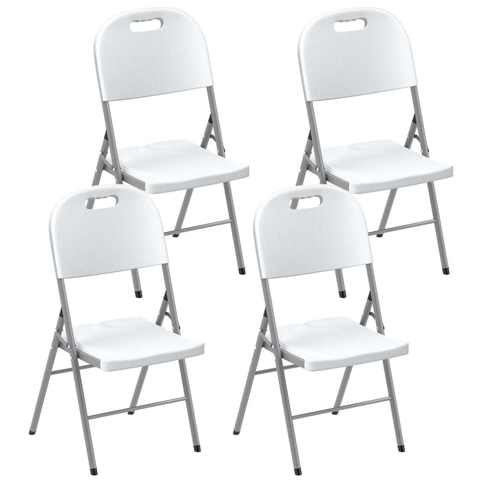 Outsunny Folding Chair Set of 4 with Steel Frame, Outdoor Chair Set with HDPE Backrest, Seat and Handles for Mobility, Garden Chair Set for Patio Deck Balcony, White