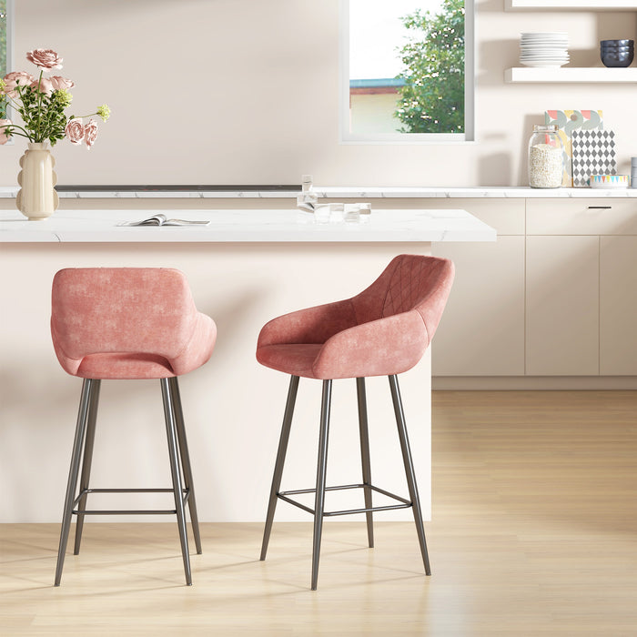Velvet-Feel Swivel Barstools, Set of 2 - Plush Pink Finish - Ideal for Kitchen Counter and Home Bar Comfort Seating
