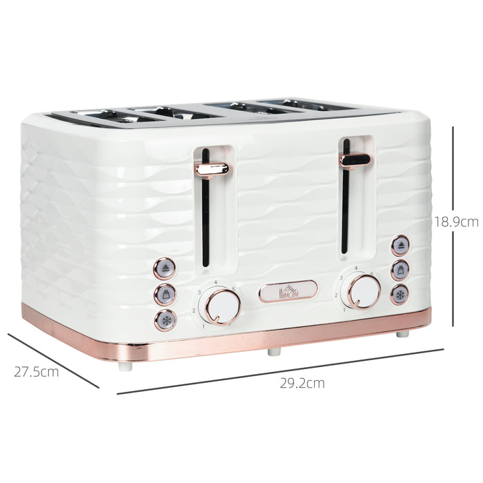 HOMCOM 4 Slice Toaster with 7 Browning Levels, High Lift, Reheat/Defrost/Cancel, Self-centring Function, Removable Crumb Tray, Auto Off, 1600W, Cream White Water Ripple Texture