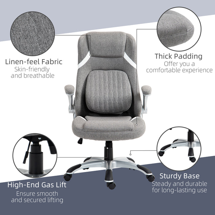 Linen-Style Ergonomic Chair with Height & Tension Adjustability - Sleek Grey Office Seating - Ideal for Comfortable and Productive Workstations