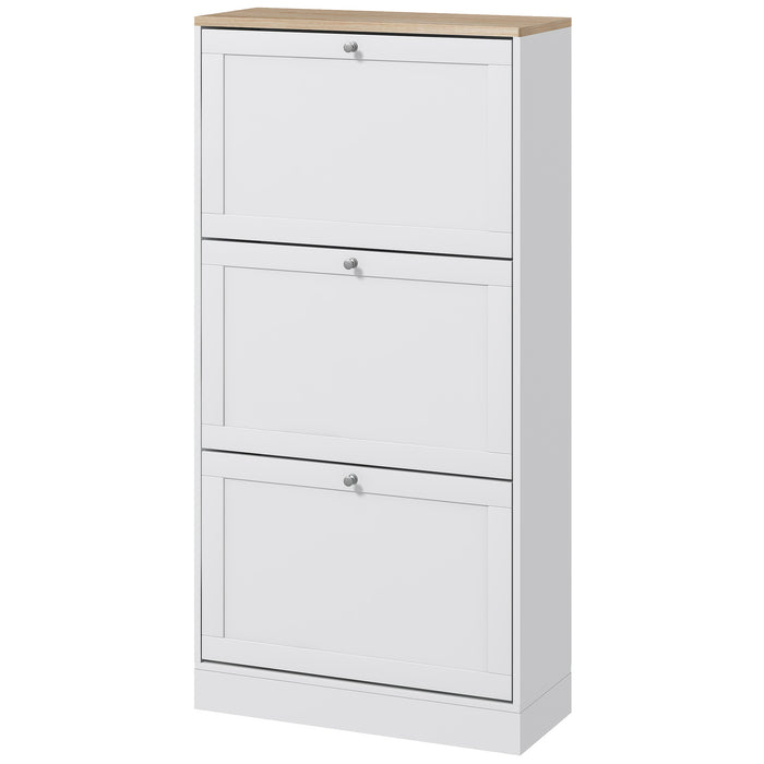 3-Drawer Shoe Cabinet - Space-Saving Narrow Storage for 18 Pairs, Entryway & Hallway Organizer - Sleek White Freestanding Rack