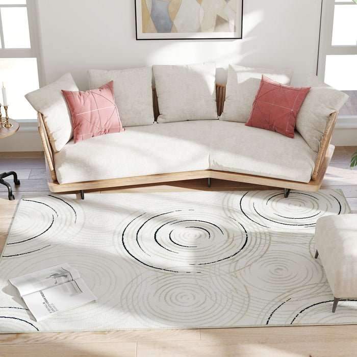 HOMCOM Modern Area Rug, Swirl Pattern Machine Washable Rug, Allergy-Friendly Floor Carpet for Living Room, Bedroom, Dining Room, Home Office, 230 x 160 cm, Cream White