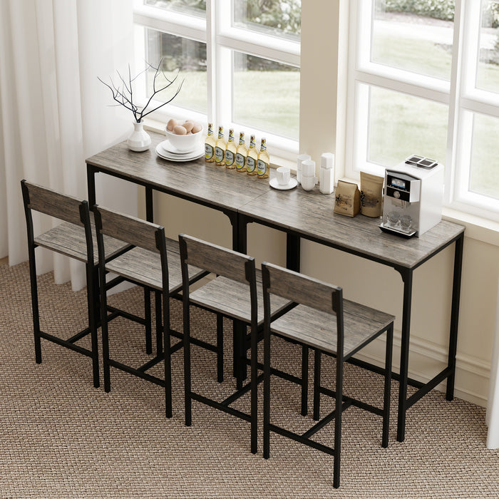 HOMCOM 3-Piece Bar Table Set with 2 Stools, Industrial Breakfast Bar Set with Footrest, Backrest for Dining Room, Small Space
