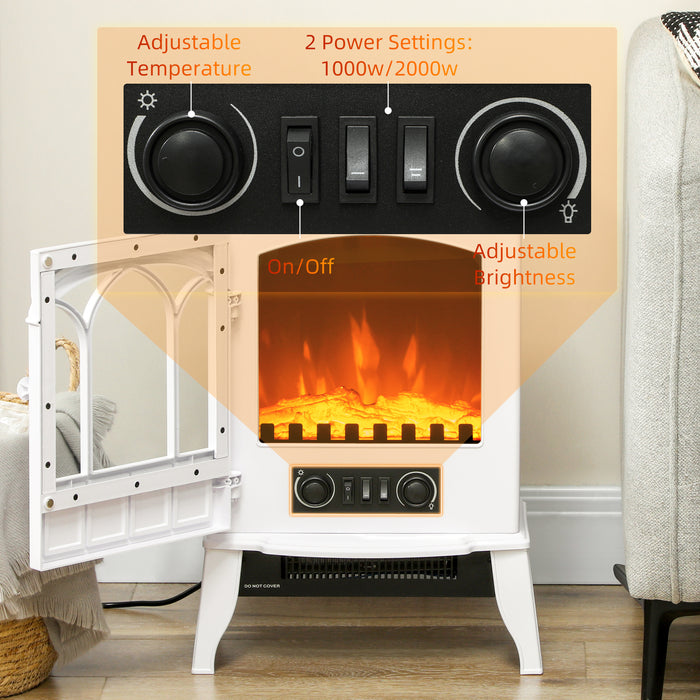 HOMCOM Freestanding Electric Fireplace, Electric Stove Heater with LED Flame Effect, Overheating Safety System, 1000W/2000W White | Aosom UK
