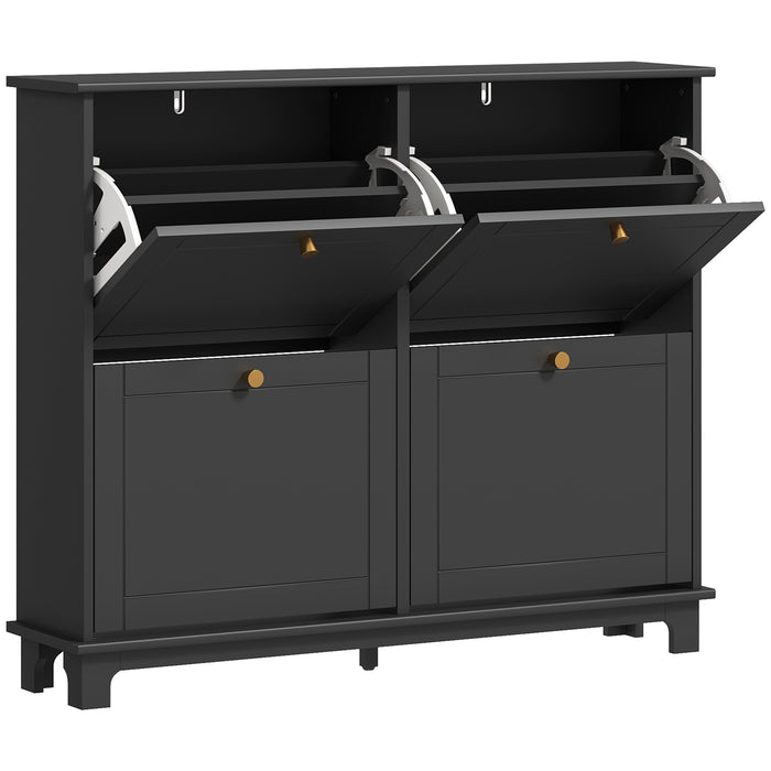HOMCOM Narrow Shoe Storage Cabinet, Slim Shoe Cabinet with 4 Flip Drawers, Adjustable Shelves for 16 Pairs of Shoes, Black