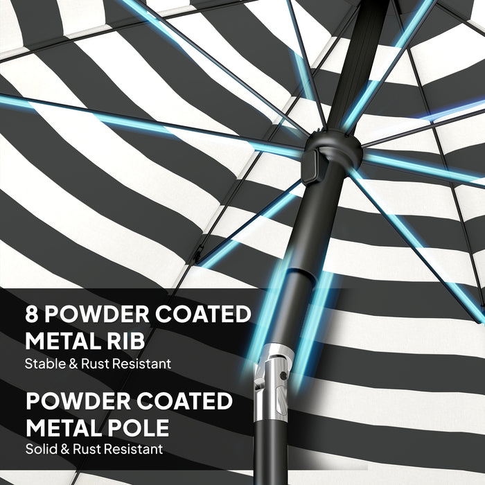 Outsunny 1.8 m Beach Umbrella Parasol with Sand Anchor, Portable 30° Tilting Patio Sun Shade with Adjustable Height, Grey/White