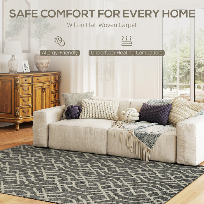 HOMCOM UV Resistant Indoor & Outdoor Area Rug, Easy-Cleaning Machine Washable Rug with Geometric Pattern for Patio, Garden, Kitchen, Bathroom or Living Room, 230 x 160 cm, Grey