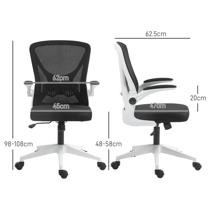 Ergonomic Mesh Back Desk Chair - Adjustable Flip-Up Armrests, Lumbar Support in Black - Ideal for Comfortable Office Seating