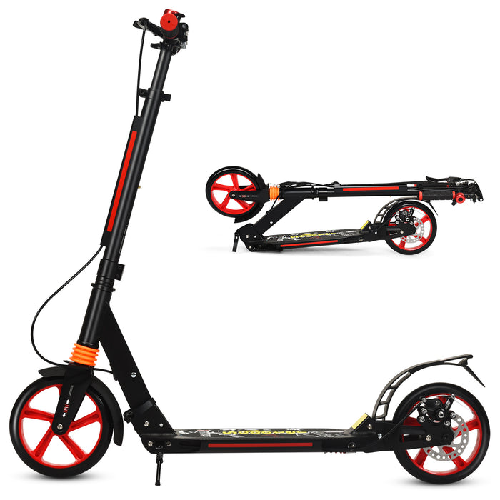 Kick Scooter with Adjustable Handlebar and Anti-Shocking Suspension-