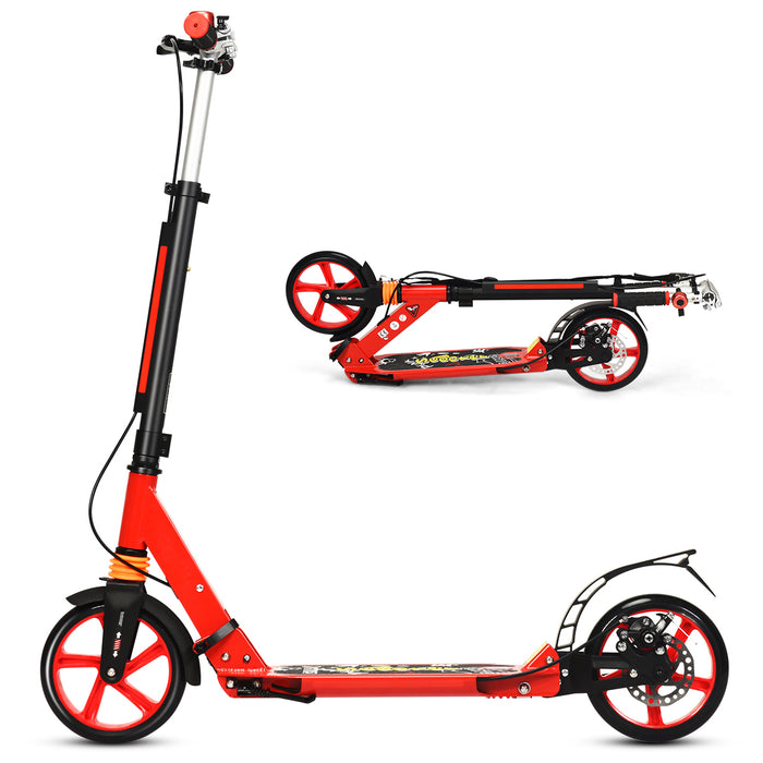 Kick Scooter with Adjustable Handlebar and Anti-Shocking Suspension-