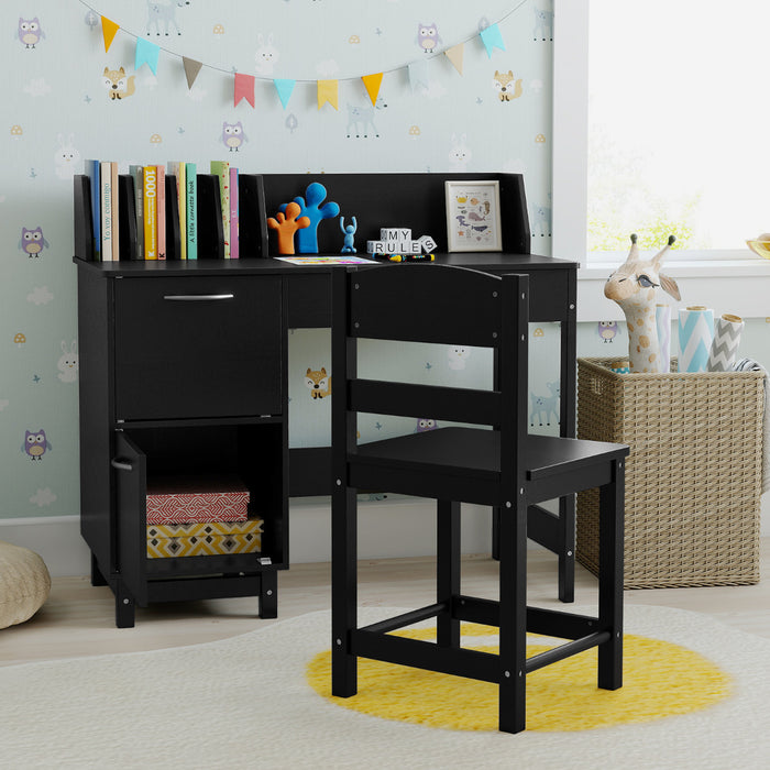 Kid's Study Desk and Chair Set with Deep Drawer and Enclosed Cabinets-