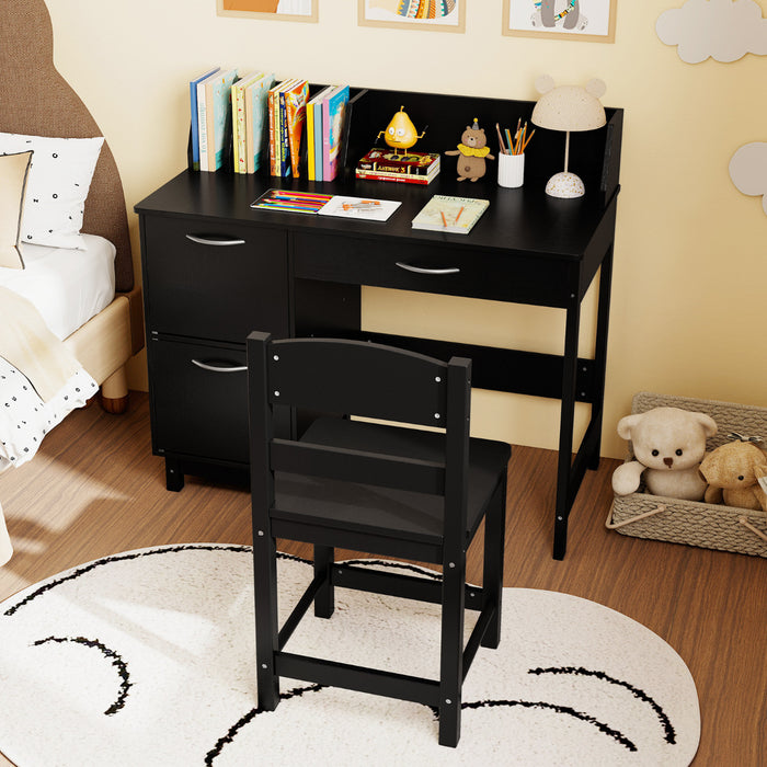 Kid's Study Desk and Chair Set with Deep Drawer and Enclosed Cabinets-