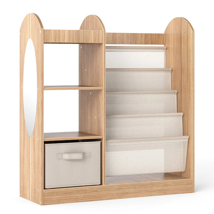 Kids Bookshelf with Full-Length Mirror and 4-Tier Sling Shelves-White