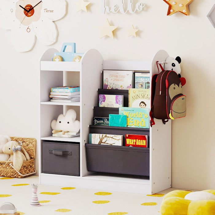 Kids Bookshelf with Full-Length Mirror and 4-Tier Sling Shelves-White